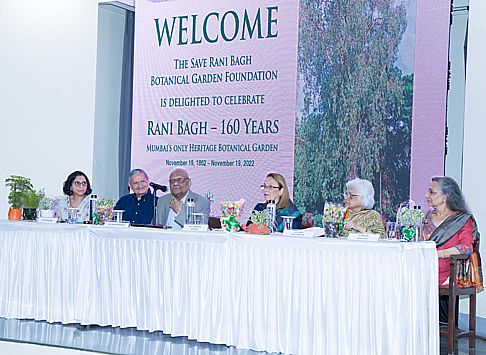 Speakers at the Rani Bagh160-Year Commemorative Function – from left Hutokshi Rustomfram, Cyrus Guzder, D.M. Sukthankar, Dr. Pheroza Godrej, Nayana Kathpalia, Sumaira Abdulali